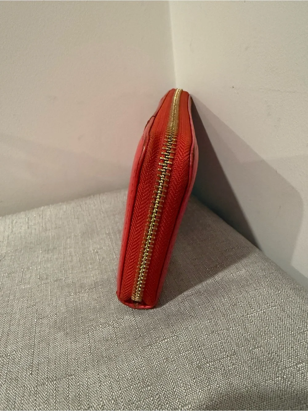 Coach Red Zip-Around Leather Wallet with Gold Hardware